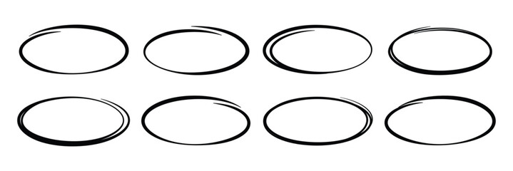 Vector circular ink stroke set. Hand drawn design elements for branding and labels. Hand draw ink brush circles. A vector set of circular strokes on a white background.