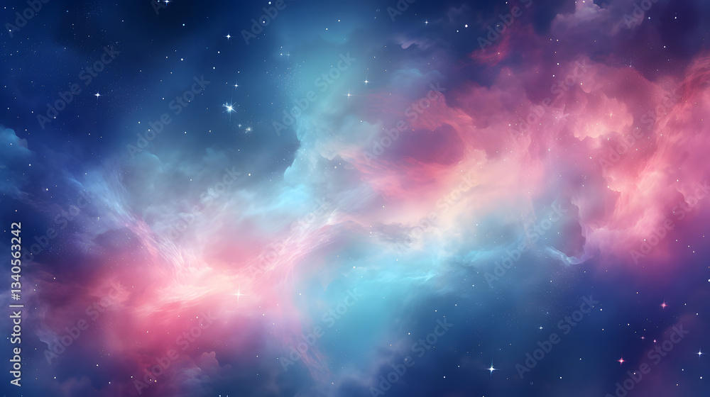 Canvas Prints a colorful nebula space background: enchanting visual of an aged galaxy silhouette with soft colors 