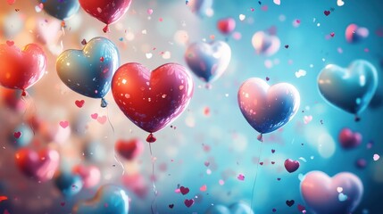 Beautiful abstract wallpaper, background with hearts, balloons, confetti, good for Valentine's Day, Mother's day, celebration, party illustration