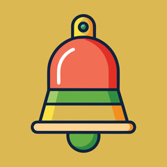 Vector colorful Christmas bell with festive design, A vector illustration of a Christmas bell with red, green, and yellow sections, symbolizing holiday celebrations, joy, and festive decorations.  
