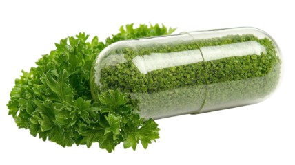 Natural healing with vibrant green herbal supplement and fresh parsley