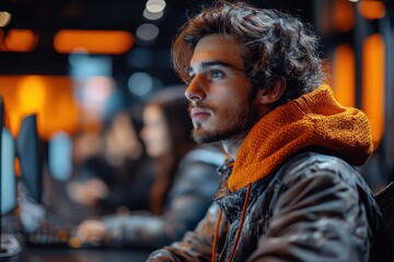 Obraz premium Portrait of young developer coding