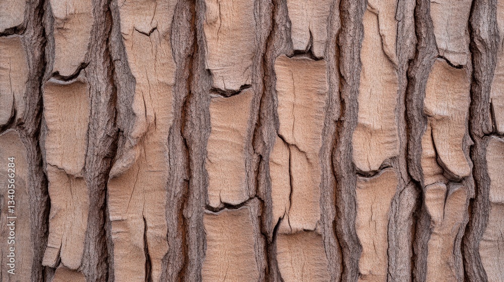 Poster close-up view of textured tree bark showing deep grooves and irregular patterns, highlighting the na