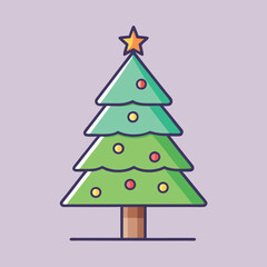 Vector Christmas tree with ornaments and star, A festive vector illustration of a Christmas tree decorated with colorful ornaments and a bright star, symbolizing holiday joy and celebration.  
