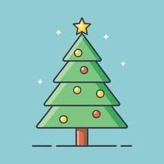 Vector Christmas tree with ornaments and star, A festive vector illustration of a Christmas tree decorated with colorful ornaments and a bright star, symbolizing holiday joy and celebration.  
