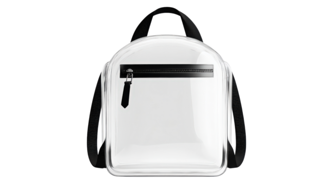 Aesthetic backpacks style. Transparent backpack with a sleek design and black accents.