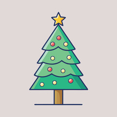 Vector Christmas tree with ornaments and star, A festive vector illustration of a Christmas tree decorated with colorful ornaments and a bright star, symbolizing holiday joy and celebration.  
