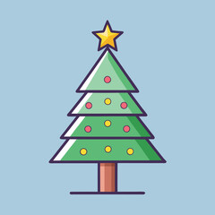 Vector Christmas tree with ornaments and star, A festive vector illustration of a Christmas tree decorated with colorful ornaments and a bright star, symbolizing holiday joy and celebration.  
