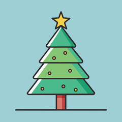 Vector Christmas tree with star and ornaments, A colorful vector illustration of a Christmas tree adorned with ornaments and a yellow star, symbolizing the holiday season.  
