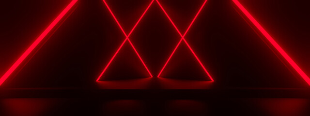 Naklejka premium 3D Black background with red neon lights