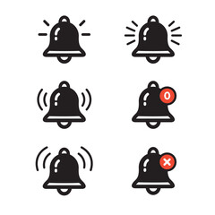 Notification bell icon set. Bell reminder notification icon collection. Alarm symbol. Ringing bells reminder icon , incoming inbox message sign