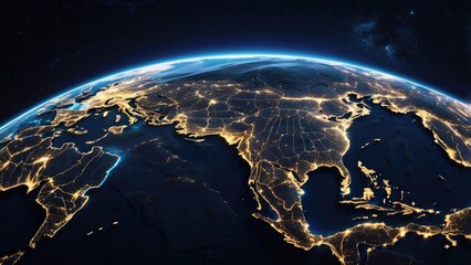 A glowing, futuristic representation of Earth viewed from space,