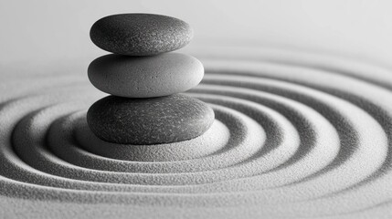 Three stones balanced atop a sand mandala