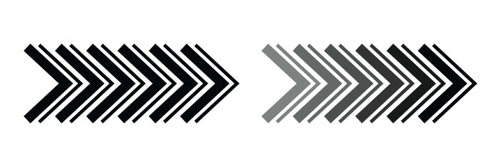 Moving speed arrow symbol. Black road lines directional sign. Right swipe arrow for animation and UI design. Vector elements on white background.