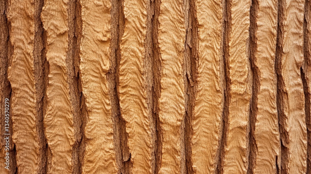 Poster a close-up view of textured tree bark, showcasing intricate patterns and natural lines in warm brown