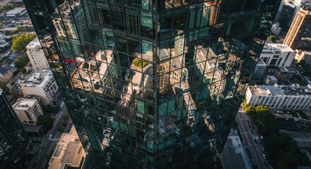 Obraz premium Building Reflection and Cityscape Urban Scene From an Aerial Perspective
