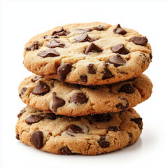Deliciously crafted cookies stacked with rich chocolate chips in a hyper realistic setting
