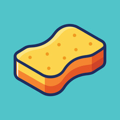 Sponge Vector Illustration on Blue Background, A colorful vector illustration of a yellow and orange sponge, set against a light blue background.
