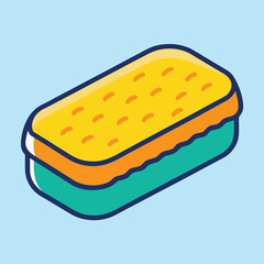 Eraser Vector Illustration on Light Blue Background, A vibrant vector illustration of an eraser with a yellow top and green bottom, set against a light blue background.
