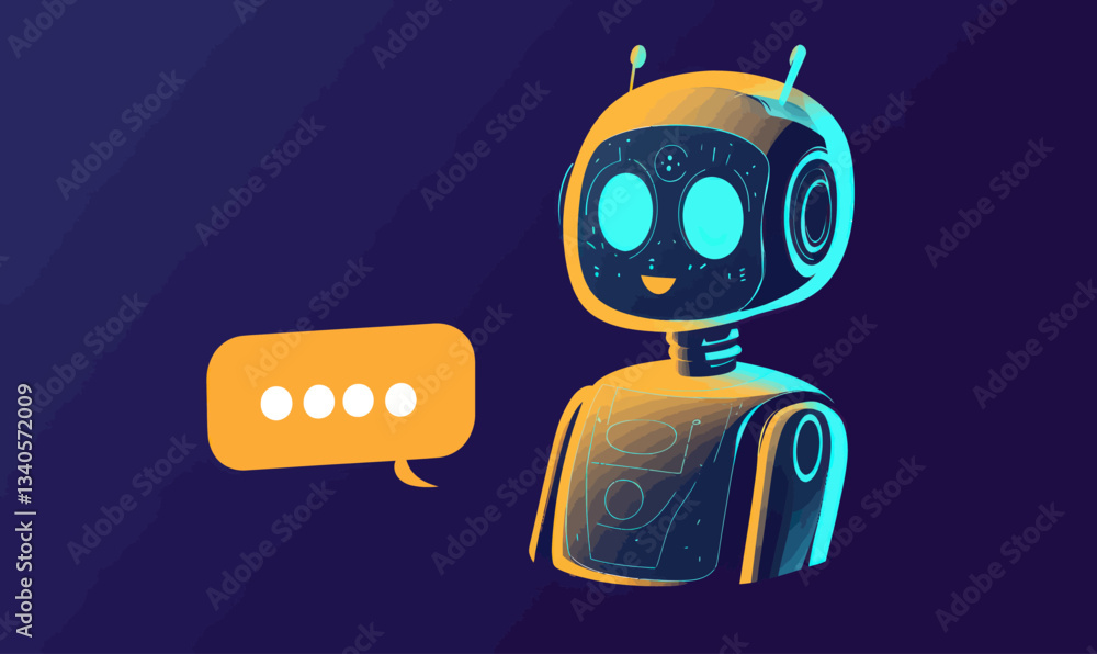 Poster futuristic ai chatbot illustration: digital assistant for conversational interfaces
