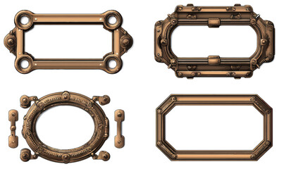 Vintage Steampunk Bronze Metal Frames Set for Retro Design and Decoration
