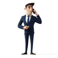 Obraz premium Cartoon businessman talking on phone