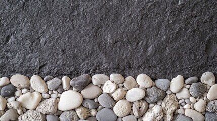 Dark gray stone surface bordered with light colored pebbles
