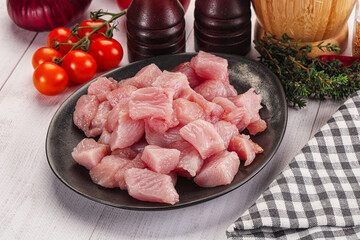 Diced raw turkey fillet cubes