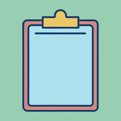 Clipboard vector illustration with blank paper and yellow clip, A vector illustration of a clipboard with a blank sheet of paper, featuring a yellow clip and a red frame, set against a soft green back