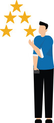 Businessman standing and holding some yellow stars to rate a service or goods