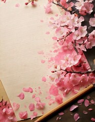 Photo of cherry blossoms decorated on Japanese paper　和紙の上に桜の花を飾りつけした写真