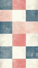 Minimalist vintageinspired checkered pattern with soft faded pastel tones, subtle textures, and clean lines