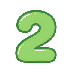 Naklejka premium Isolated cartoon illustration of a green number two with a white outline on a dark space transparent background