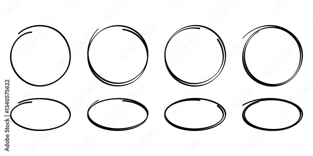 Aufkleber vector set of hand drawn circular scribbles. doodle style round circles for message notes, graffiti 
