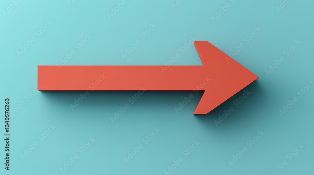 Poster minimalist single red arrow pointing right in a flat design