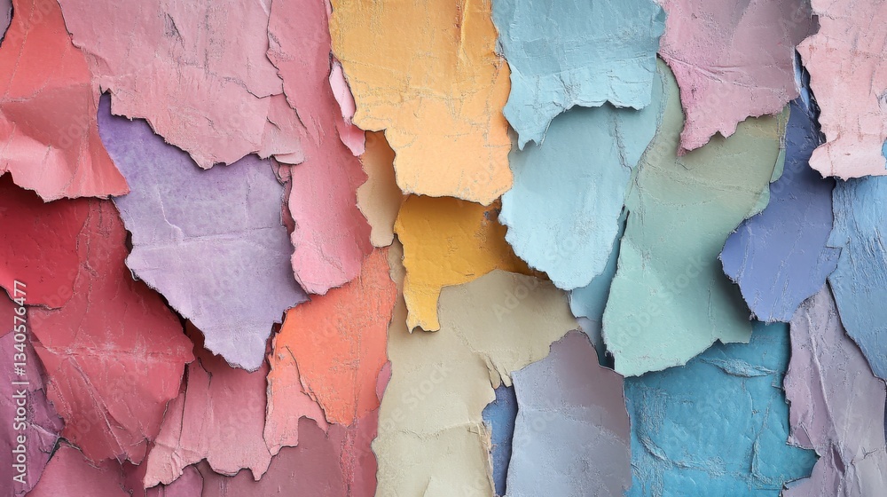 Poster peeling pastel wall paint texture with layered colors. abstract art and design concept