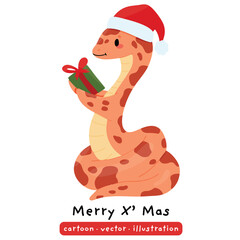 Cute Snake, cartoon character Christmas snake hand drawn