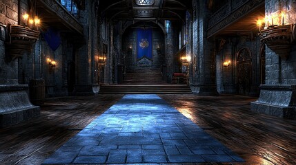 Fototapeta premium Majestic Medieval Castle Throne Room: A Digital Rendering of Grandeur and History