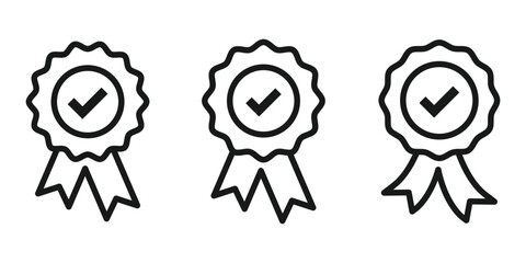 Medal vector icons. Verified badge with check mark. Approved or certified medal icon. Certified badge. Approval badge symbols. Approval icon set. Vector illustration.