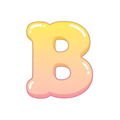 Isolated cartoon letter b with yellow to pink gradient and white outline on a plain setting transparent background