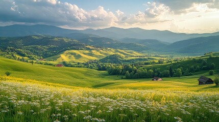 Mountain Meadow Landscape, Wildflowers