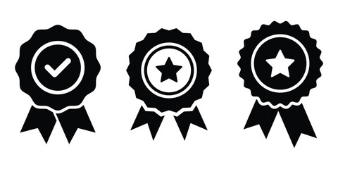 Certified verification badge icons. A set of approved check marks and guaranteed quality symbols.