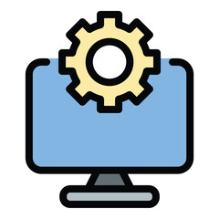 Operating system icon in flat line style representing system management software infrastructure and computing environment ideal for IT administration digital devices and technology concepts.