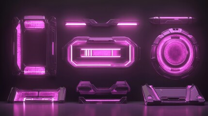 Futuristic HUD Interface Elements with Neon Glowing Effects