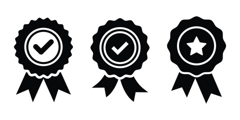 Medal vector icons. Certified and approved medal icons. Badge symbols for certification and approval. Approval icon set.