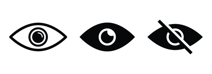 Eye icons set. Eyesight symbol. See and hide icon. See and unsee eye vector symbol in flat design. EPS 10 file.
