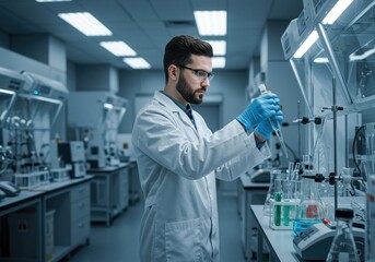 Scientist Conducting Experiments in a High-Tech Laboratory, Demonstrating Modern Scientific Research.