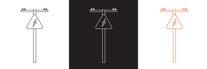 Warning icon depicting electric fence with danger symbol. Vector illustration. isolated on white and black background. EPS 10