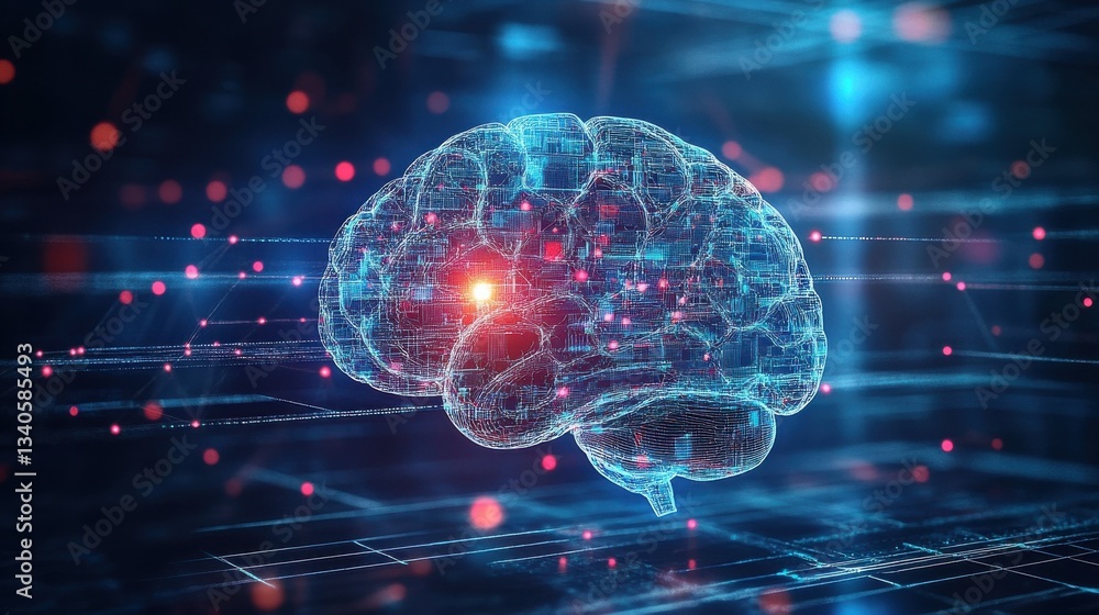 Aufkleber futuristic digital brain visualization with data overlay, representing neuroscience and technology i