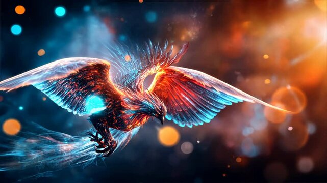 Phoenix of Fire and Ice: A mythical phoenix soars through a vibrant canvas of flames and ice, embodying the cyclical nature of life and rebirth, a blend of fantasy and artistry. 